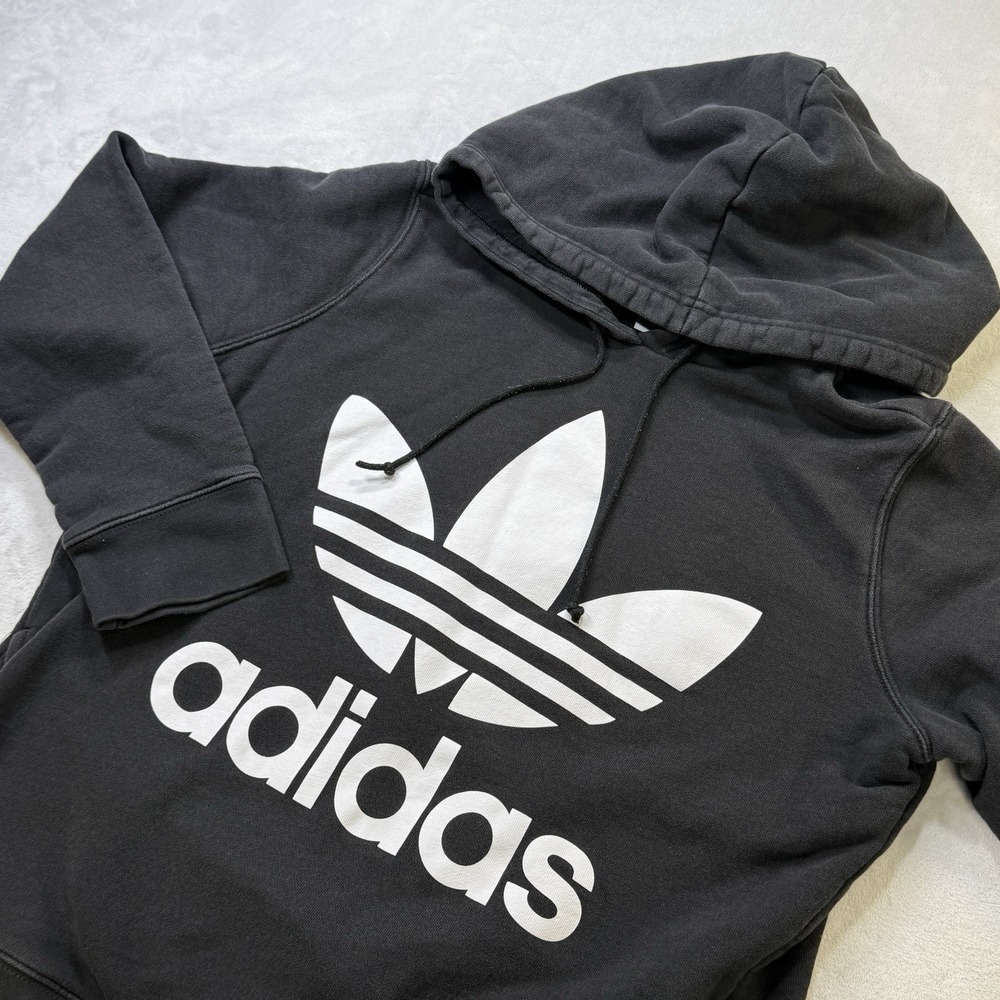 Adidas Trefoil Hoodie Black Big Logo Pullover Sweatshirt XL‎